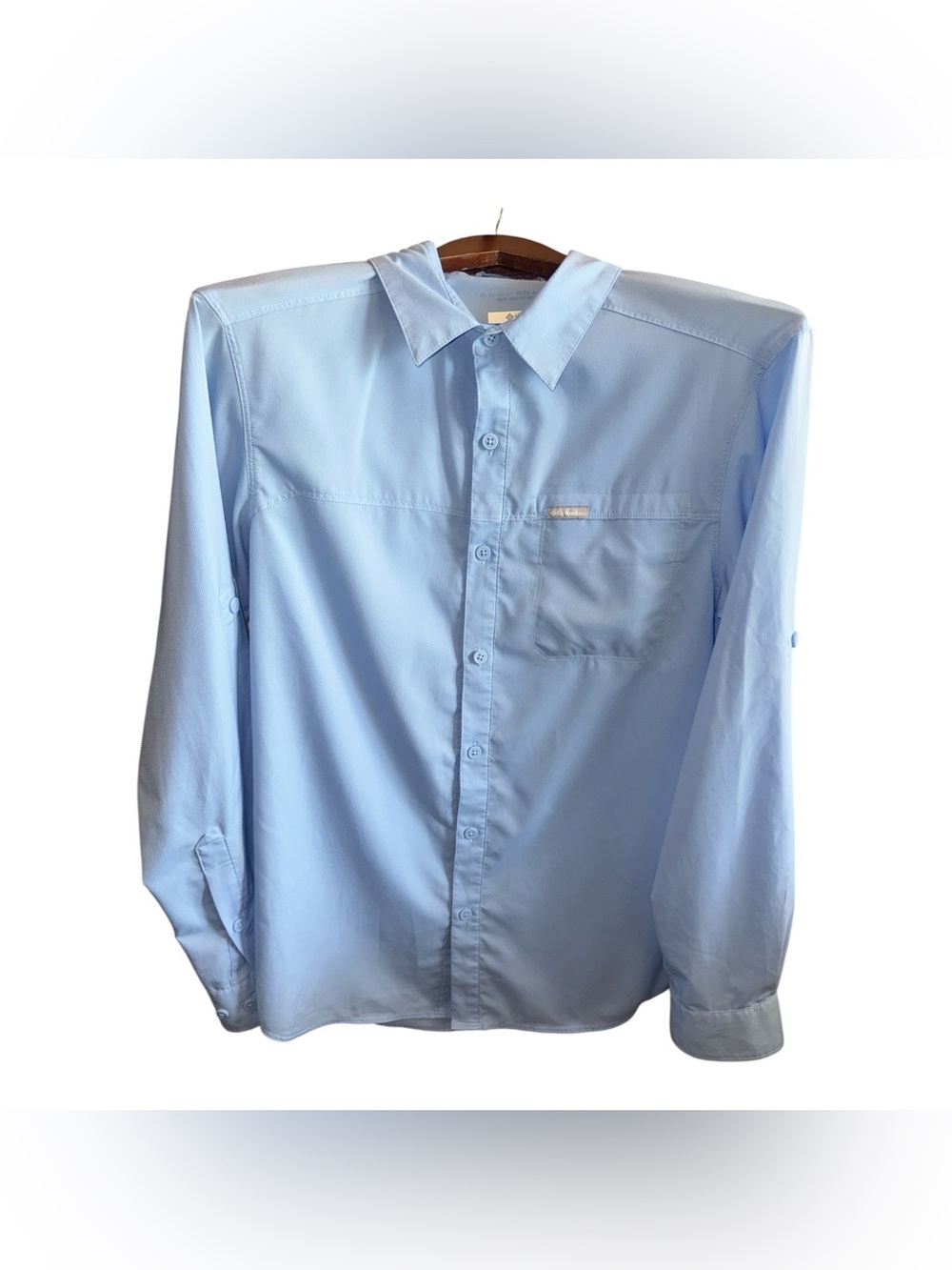Columbia OMNI-SHADE Light Blue Men's Small Button-Up Shirt - Casual Long Sleeve